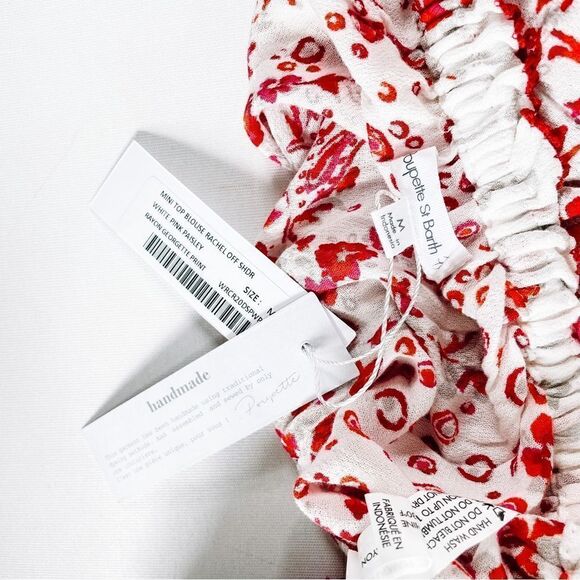 Poupette St. Barth Rachel Georgette Paisley Long Sleeve Crop Blouse Sz M NWT - Picture 7 of 10